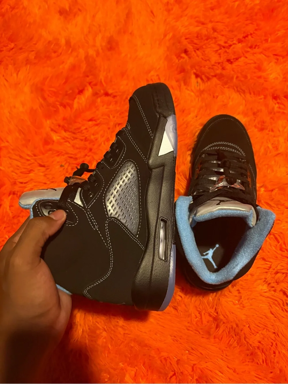 Jordan Black and Light Blue High-Top Sneakers